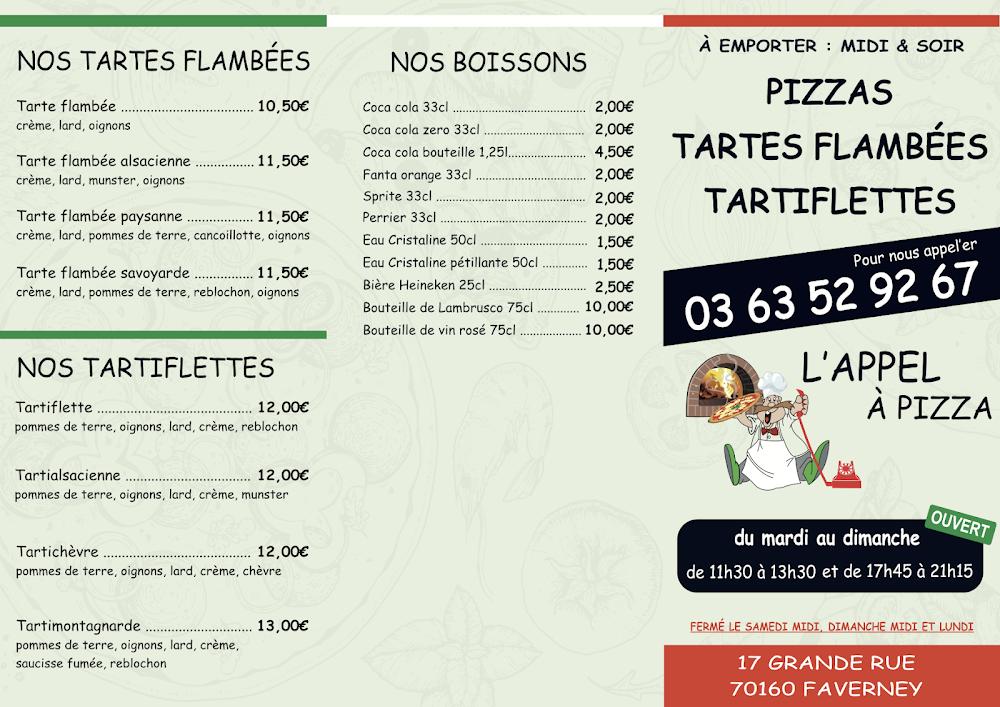 L'Appel à pizza Faverney - Menu Image 1